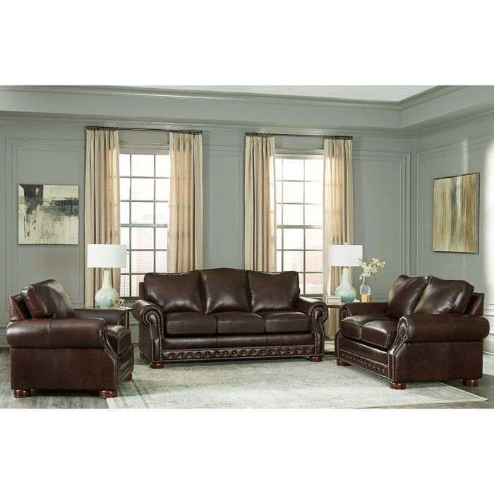 Canora Grey Pelaez 3 Piece Genuine Leather Living Room Set Wayfair
